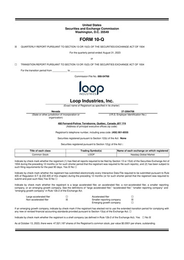 Thumbnail Loop Industries
 10-Q Quarterly Report FY 