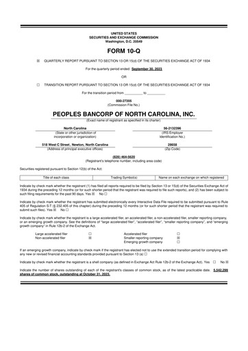 Thumbnail Peoples Bancorp of North Carolina 10-Q Quarterly Report FY2023 
