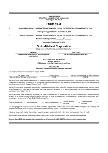Miniature Smith-Midland Corporation 10-Q Rapport trimestriel 2023 