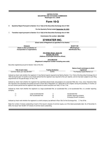 Miniature 374Water 10-Q Rapport trimestriel  