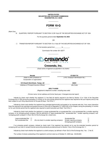 Vorschaubild Crexendo 10-Q Quartalsbericht 2023 