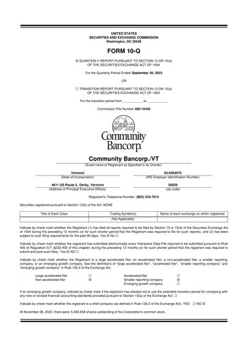 Thumbnail Community Bancorp 10-Q Quarterly Report FY2023 