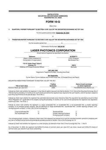 Miniature Laser Photonics 10-Q Rapport trimestriel 2023 