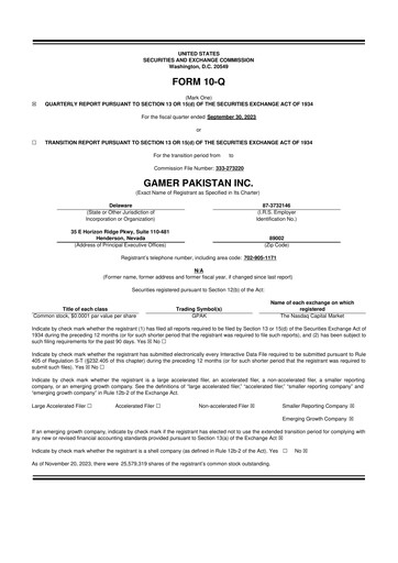 Thumbnail Gamer Pakistan 10-Q Quarterly Report FY2023 