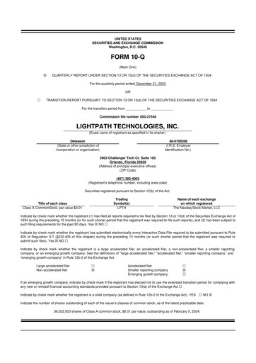Thumbnail LightPath Technologies 10-Q Quarterly Report FY2024 
