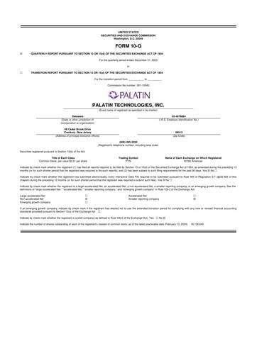 Thumbnail Palatin Technologies 10-Q Quarterly Report FY2024 