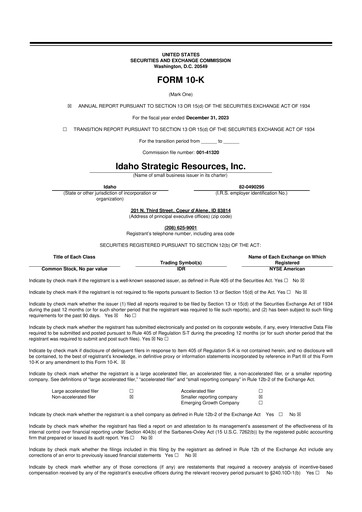 Vorschaubild Idaho Strategic Resources 10-K Jahresbericht 2023