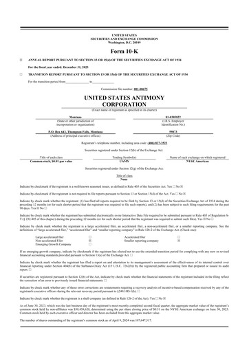 Thumbnail United States Antimony Corporation 10-K Annual Report 2023