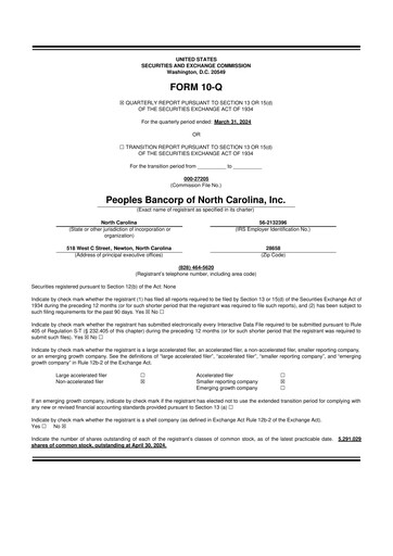 Thumbnail Peoples Bancorp of North Carolina 10-Q Quarterly Report FY2024 