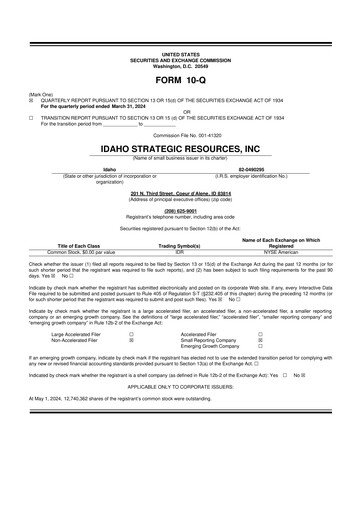Thumbnail Idaho Strategic Resources 10-Q Quarterly Report FY2024 