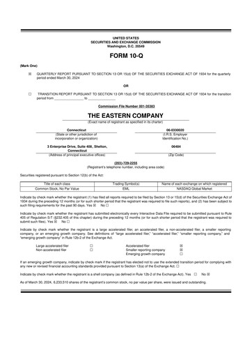 Thumbnail The Eastern Company 10-Q Quarterly Report FY2024 