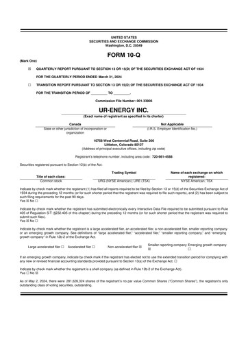 Thumbnail Ur-Energy 10-Q Quarterly Report FY2024 