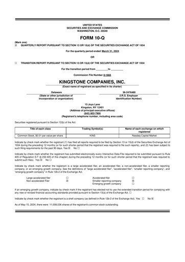 Vorschaubild Kingstone Companies 10-Q Quartalsbericht 2024 