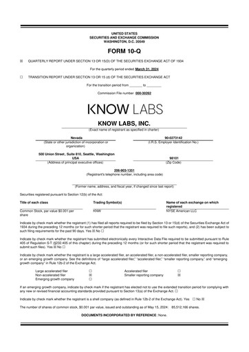 Thumbnail Know Labs 10-Q Quarterly Report FY2024 