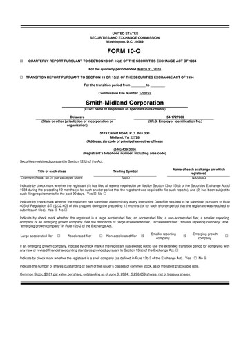 Miniature Smith-Midland Corporation 10-Q Rapport trimestriel 2024 