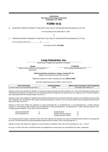 Thumbnail Loop Industries
 10-Q Quarterly Report FY 