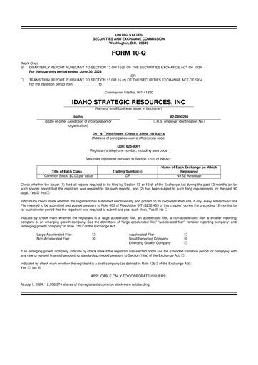Thumbnail Idaho Strategic Resources 10-Q Quarterly Report FY2024 