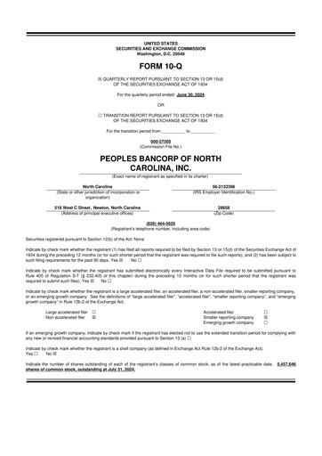 Thumbnail Peoples Bancorp of North Carolina 10-Q Quarterly Report FY2024 