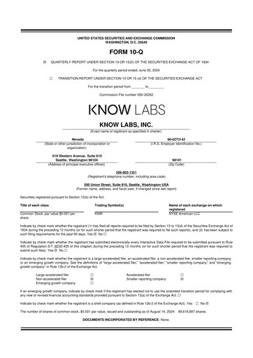 Thumbnail Know Labs 10-Q Quarterly Report FY2024 