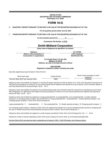 Miniature Smith-Midland Corporation 10-Q Rapport trimestriel 2024 
