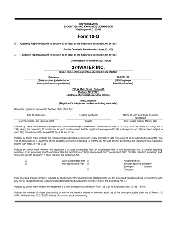Miniature 374Water 10-Q Rapport trimestriel  