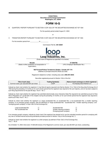 Thumbnail Loop Industries
 10-Q Quarterly Report FY 