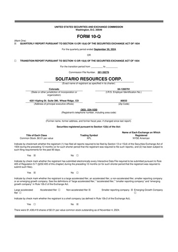 Thumbnail Solitario Resources
 10-Q Quarterly Report FY2024 