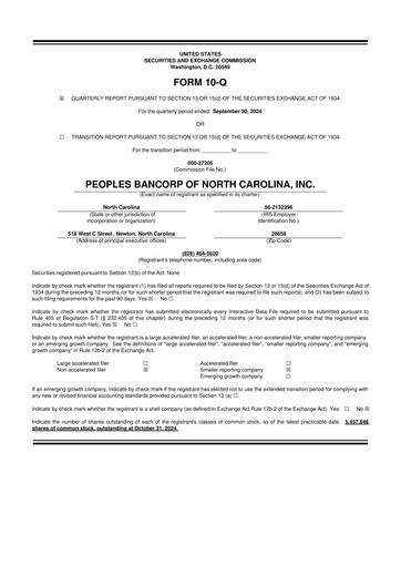 Thumbnail Peoples Bancorp of North Carolina 10-Q Quarterly Report FY2024 