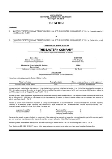Thumbnail The Eastern Company 10-Q Quarterly Report FY2024 