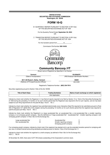 Thumbnail Community Bancorp 10-Q Quarterly Report FY2024 