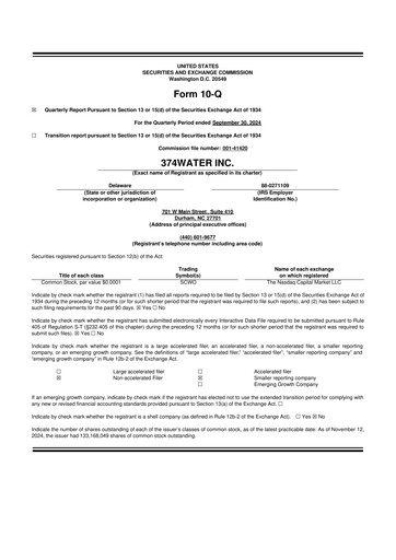 Miniature 374Water 10-Q Rapport trimestriel  