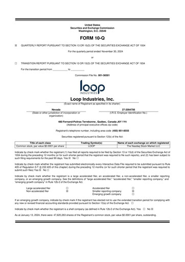 Thumbnail Loop Industries
 10-Q Quarterly Report FY 