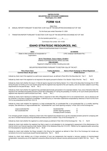 Vorschaubild Idaho Strategic Resources 10-K Jahresbericht 2024