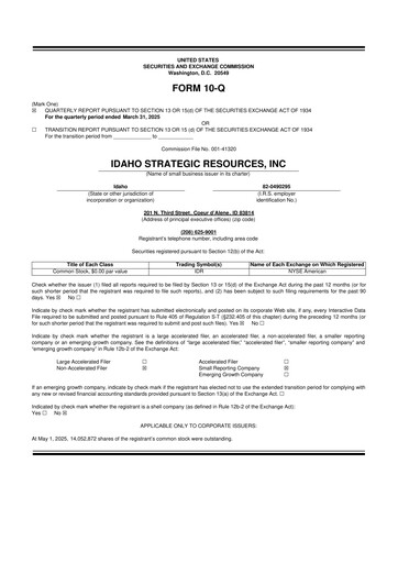 Thumbnail Idaho Strategic Resources 10-Q Quarterly Report FY2025 