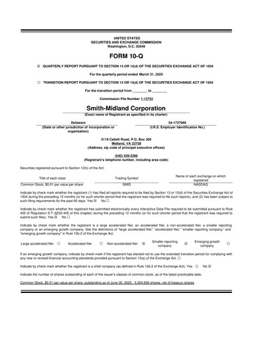 Miniature Smith-Midland Corporation 10-Q Rapport trimestriel 2025 