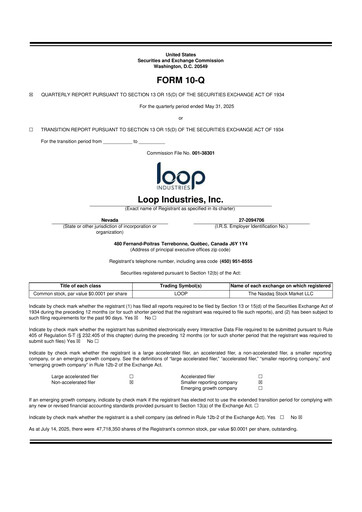 Thumbnail Loop Industries
 10-Q Quarterly Report FY 