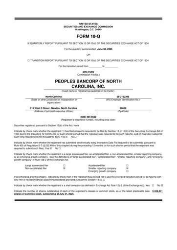 Thumbnail Peoples Bancorp of North Carolina 10-Q Quarterly Report FY2025 