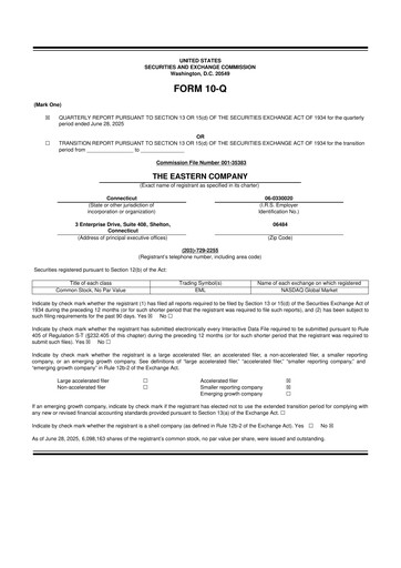 Thumbnail The Eastern Company 10-Q Quarterly Report FY2025 