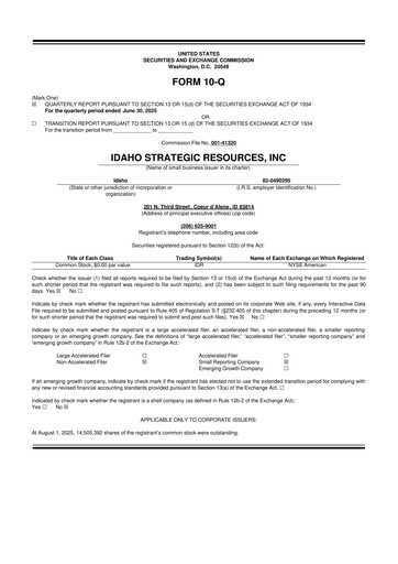 Thumbnail Idaho Strategic Resources 10-Q Quarterly Report FY2025 