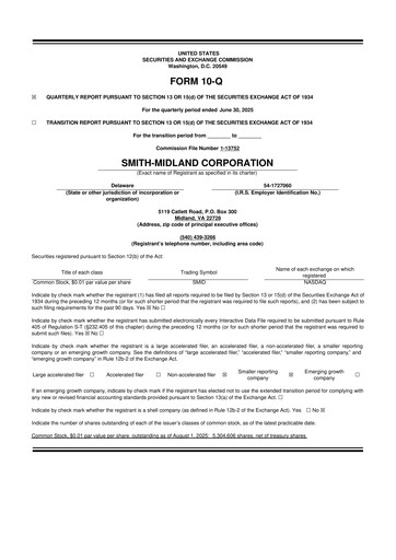 Miniature Smith-Midland Corporation 10-Q Rapport trimestriel 2025 