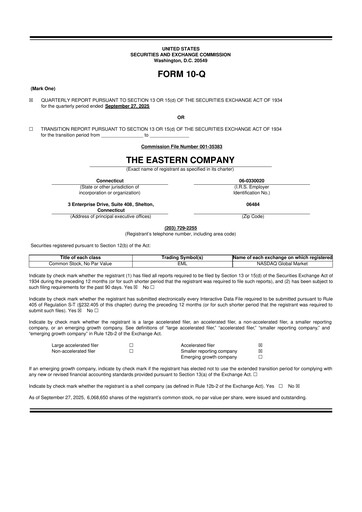 Thumbnail The Eastern Company 10-Q Quarterly Report FY2025 