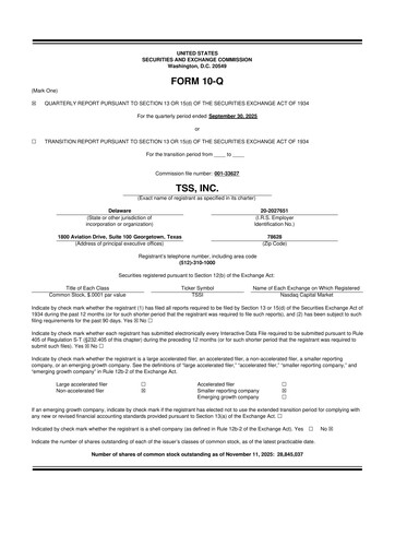Thumbnail TSS, Inc. 10-Q Quarterly Report FY2025 