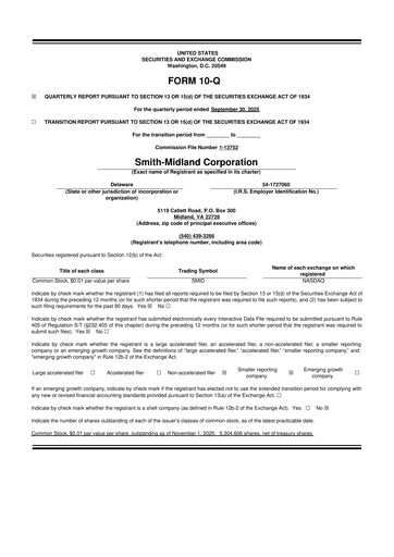 Miniature Smith-Midland Corporation 10-Q Rapport trimestriel 2025 