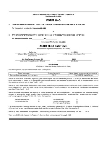 Thumbnail Aehr Test Systems 10-Q Quarterly Report FY2026 