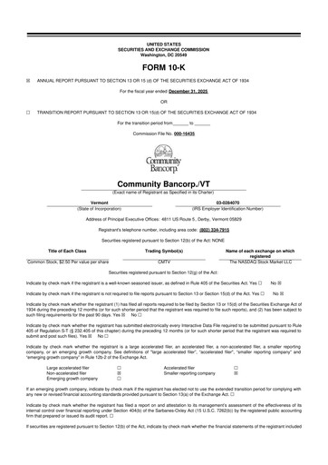 Thumbnail Community Bancorp 10-K Annual Report 2025
