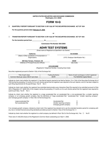 Thumbnail Aehr Test Systems 10-Q Quarterly Report FY 