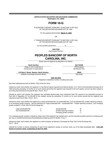 Thumbnail Peoples Bancorp of North Carolina 10-Q Quarterly Report FY2026 