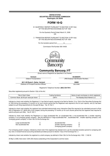 Thumbnail Community Bancorp 10-Q Quarterly Report FY2026 
