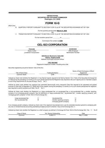 Thumbnail Cel-Sci

 10-Q Quarterly Report FY2026 