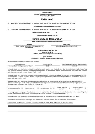 Miniature Smith-Midland Corporation 10-Q Rapport trimestriel 2026 